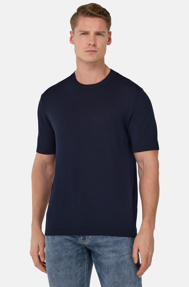 BOGGI MILANO Knitted Merino Wool T-Shirt Navy 