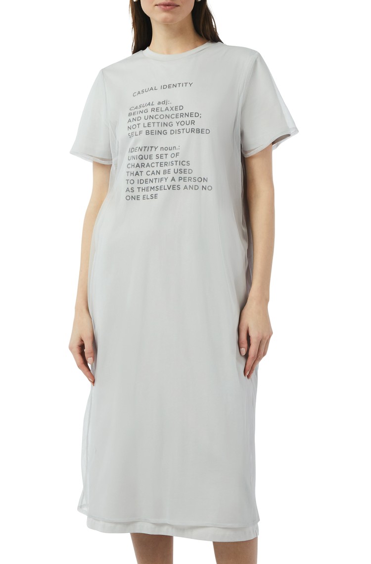 COMMA T-Shirt-Dress with front print and mesh layer Grey 