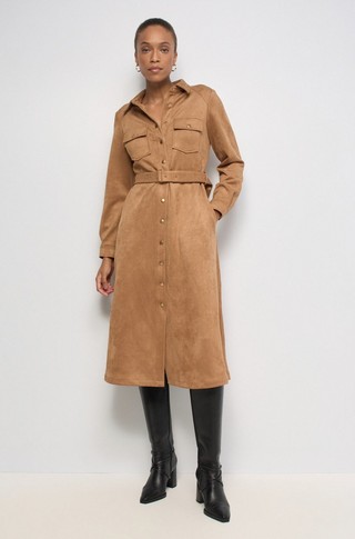 Midi faux suede dress with belt