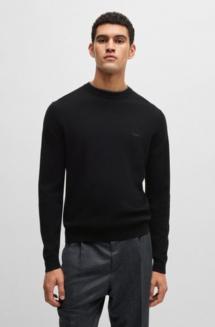 Virgin-wool sweater with embroidered logo