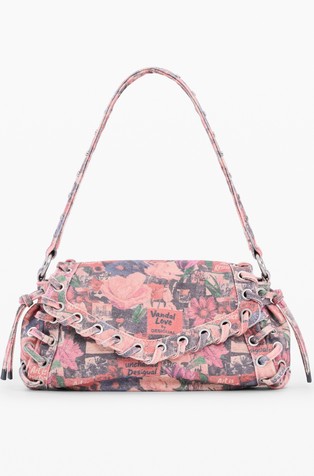 Small floral printed denim bag