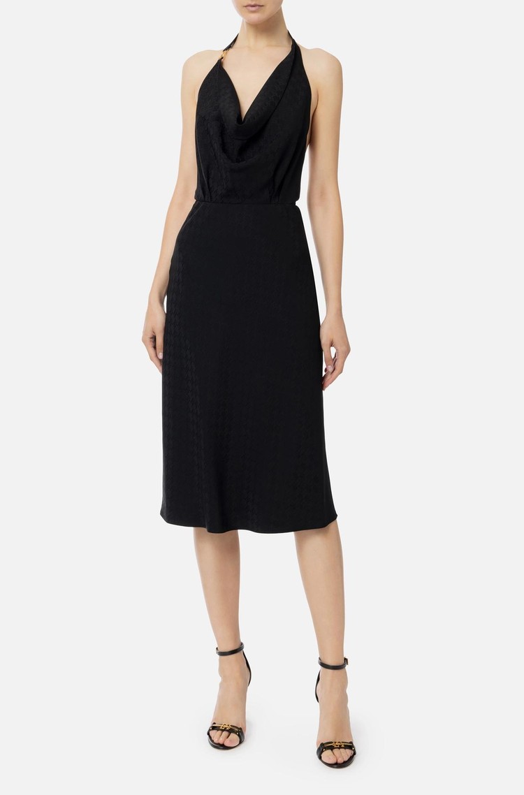 ELISABETTA FRANCHI Midi obleka z odprtim hrbtom iz mešanice z viskozo Črna - Black 
