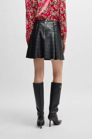 HUGO BOSS Faux-leather mini skirt with embossed houndstooth pattern Black Patterned 2