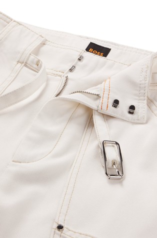 HUGO BOSS Wide-leg trousers with belt and contrast stitching Natural 2