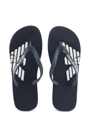 EMPORIO ARMANI Unisex gumijaste japonke z logotipom Modra - Blue 4