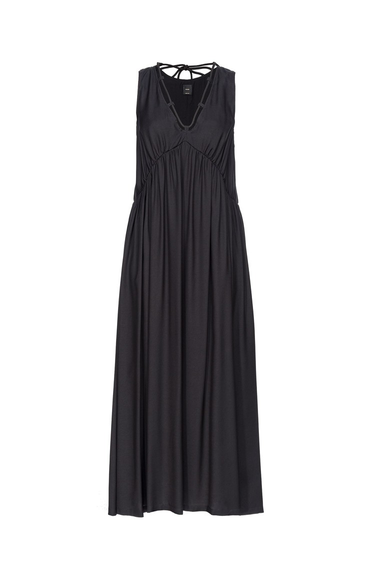 PINKO Technical poplin long dress Black 