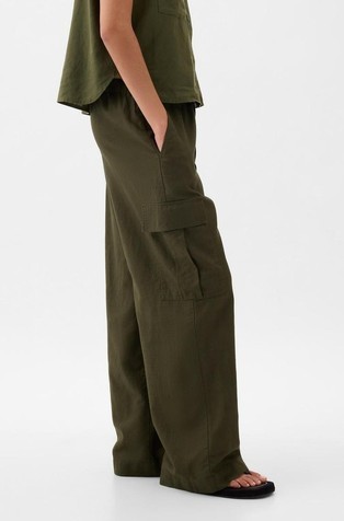 GAP Linen-Cotton Pull-On Cargo Pants Olive Night 3