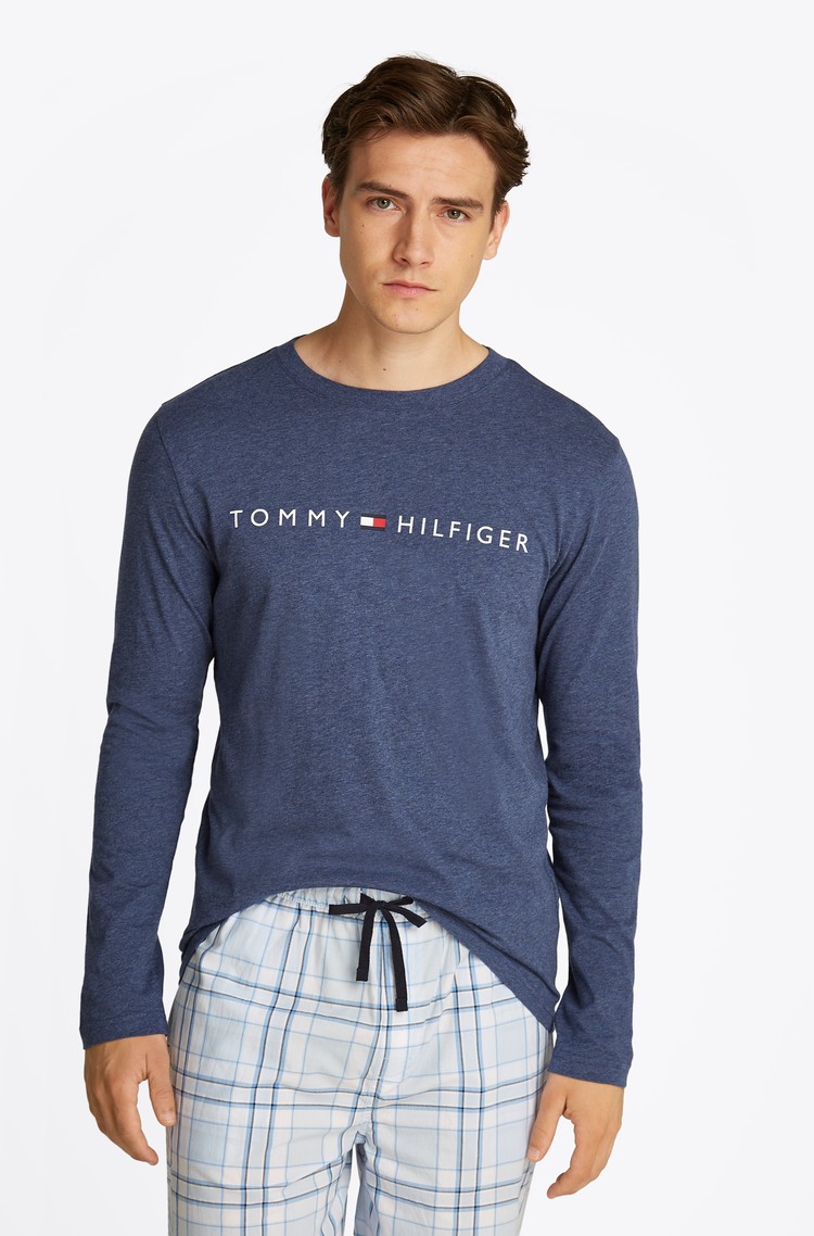 TOMMY HILFIGER Logo zgornji del pižame z dolgimi rokavi Modra - Blue 
