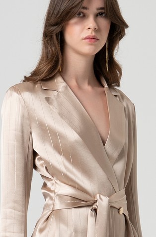 FRACOMINA Satin double breasted blazer with strasses Beige 3