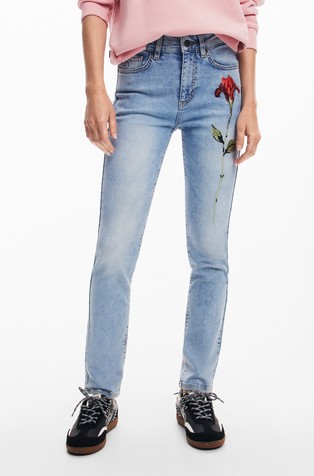 DESIGUAL Denim pants with flower embroidery Emporium