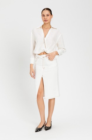 Linen and viscose crossover short shirt