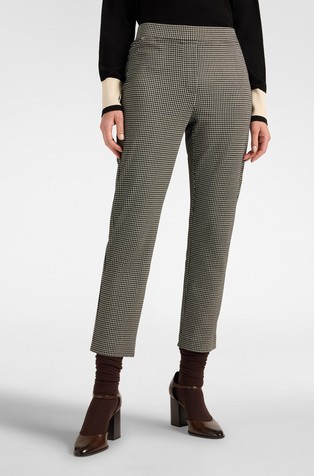Cropped slim fit hlače z žakarskim pepita vzorcem