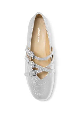 MICHAEL KORS Indy Flex Metallic-Leather Ballet Flat Silver 4