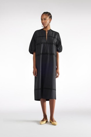 Midi dress with zig-zag embroidered stripes