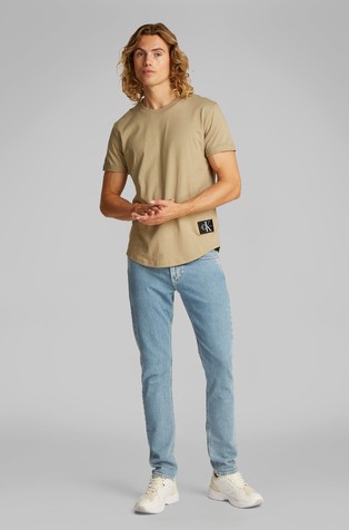 CALVIN KLEIN Bombažna majica z logo našitkom Rjava - Light Brown 3
