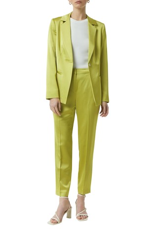 COMMA Fitted satin blazer with a tie-around belt Olive 3