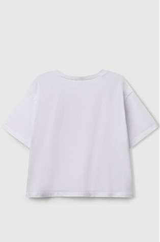 BENETTON Bombažna majica z bleščečim potiskom Bela - White 2
