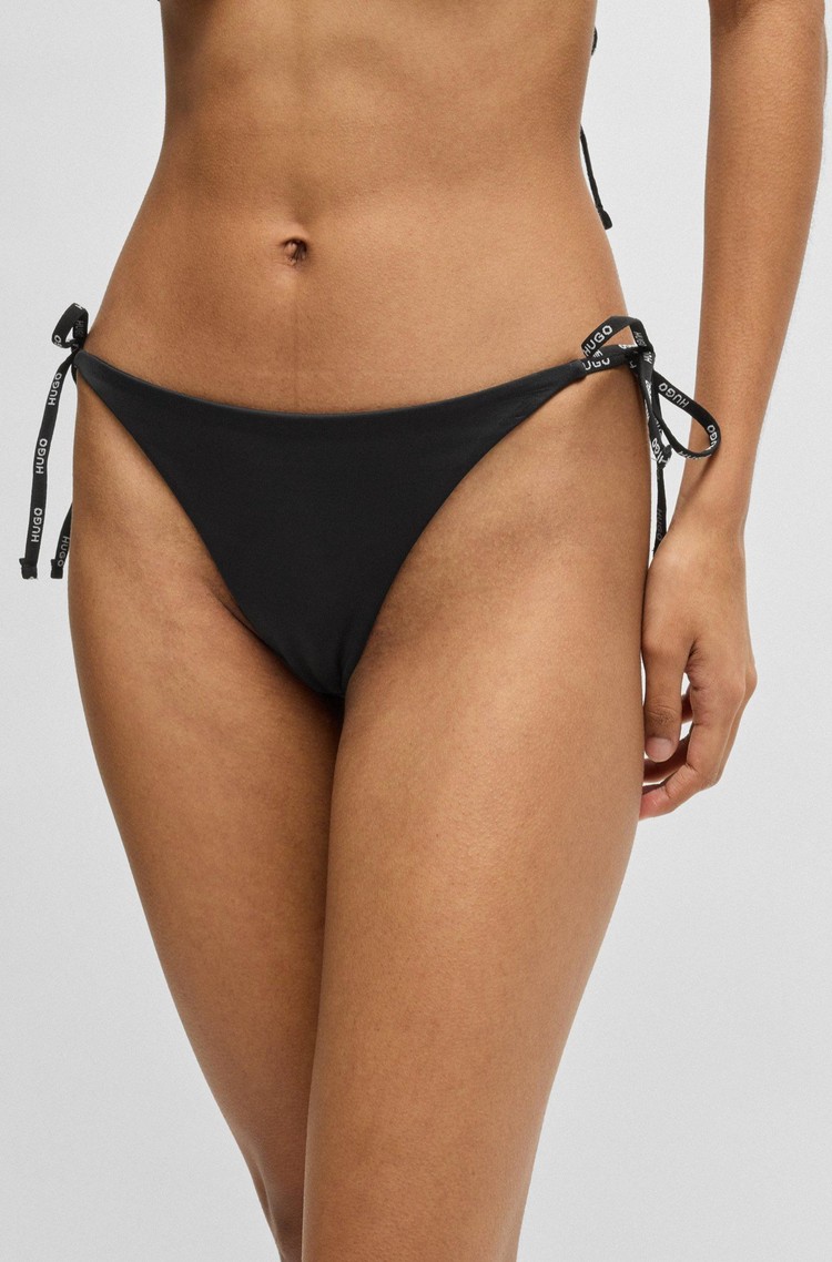 HUGO BOSS Bikini spodnji del kopalk z logo vrvicami Črna - Black 