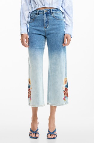 Culotte jeans hlače z vezeninami