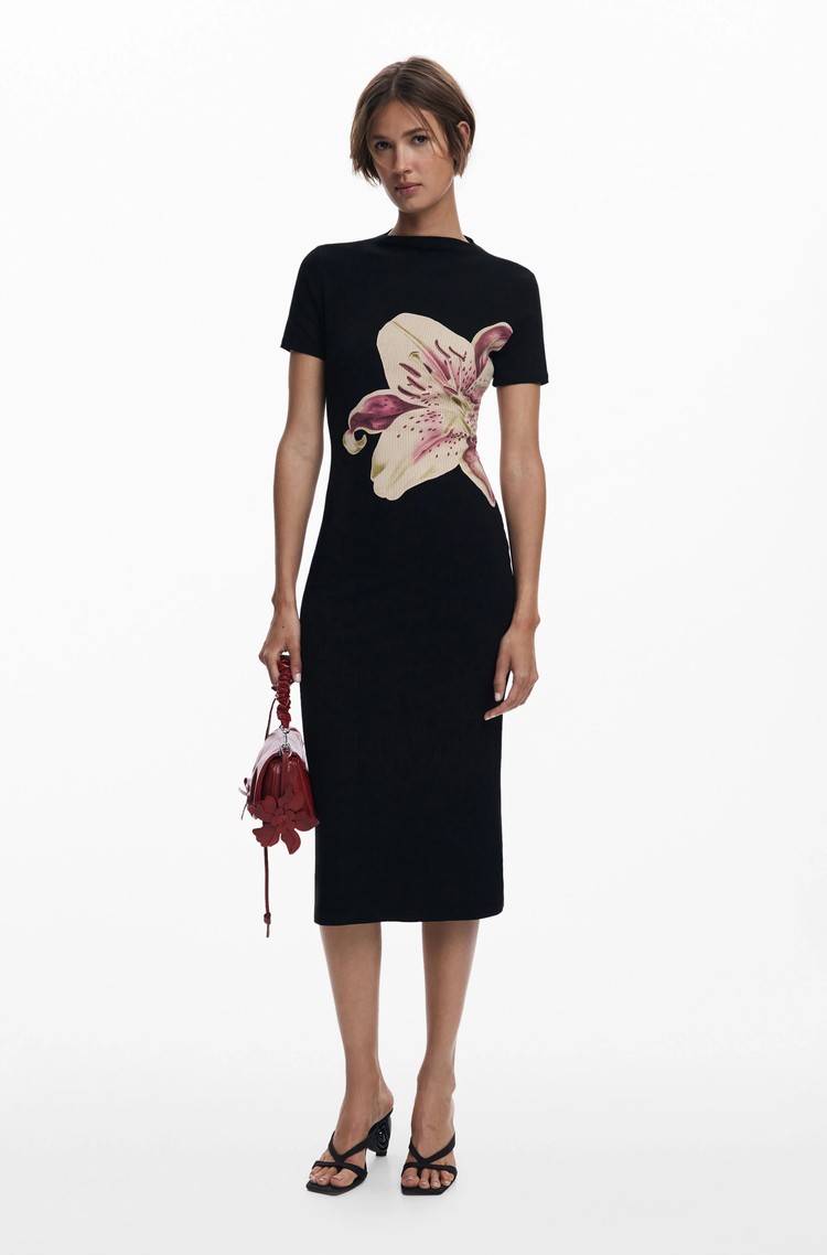 DESIGUAL Stretch viscose dress with print Black 