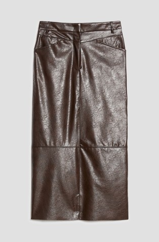 Faux-leather midi skirt