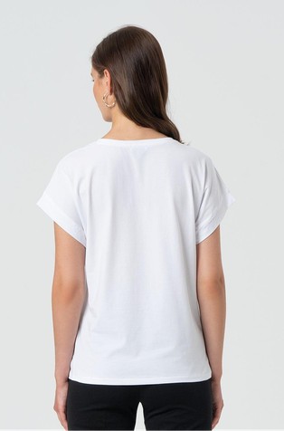 FRACOMINA Loose fit bombažna majica z okrasnimi kamenčki Bela - White 2