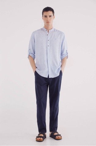 SPRINGFIELD 3/4 linen viscose mao shirt Light Blue 4