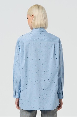 FRACOMINA Oversized fit shirt in poplin with strasses Blue 3