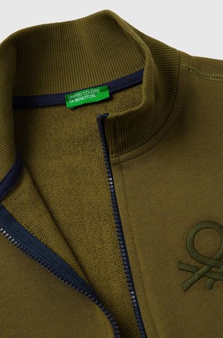 BENETTON Bombažna jopa z zadrgo Zelena - Green 2