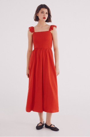 Midi dress with ruffled straps