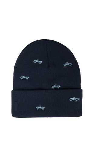 Knitted hat with embroidered motifs