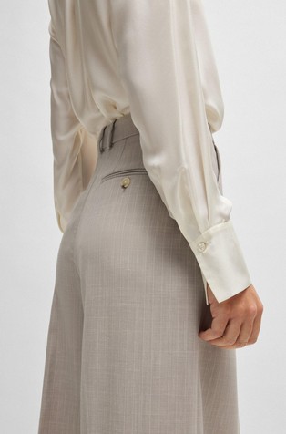 HUGO BOSS Regular-fit striped trousers in wool and silk blend Beige 4