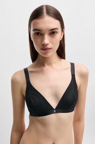 Lace triangle bra with stacked-logo chain pattern