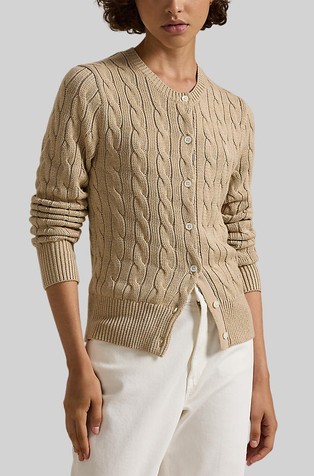 Cable-knit cotton crewneck cardigan