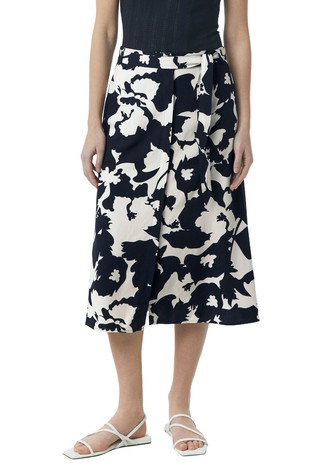 Midi viscose skirt with an all-over print and belt