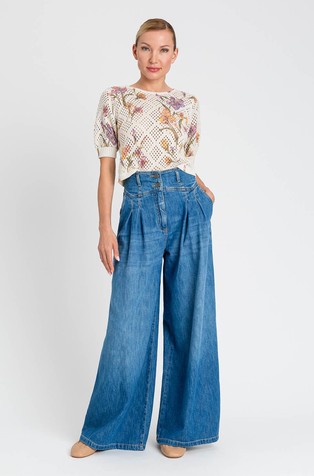 Široke jeans hlače z gubami