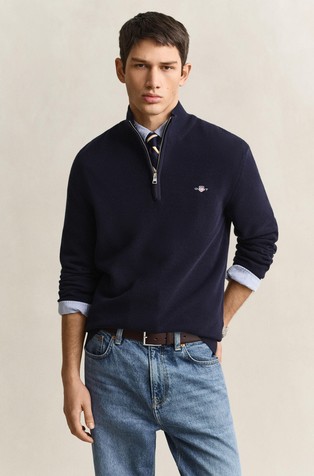Textured Cotton Half-Zip Sweater