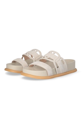 LIU JO Suede slides with maxi logo Beige 2