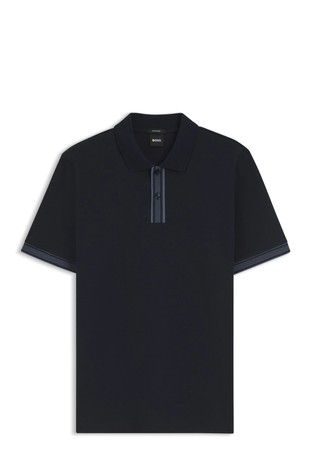 Mercerised-cotton polo shirt with striped trims
