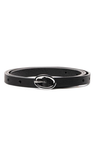 Slim leather belt with debossed logo