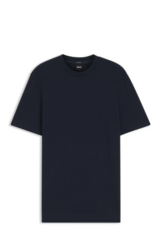 Bombažna majica s kratkimi rokavi in žakarskim vzorcem