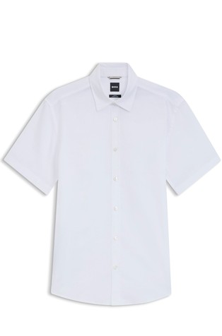 Slim-fit short-sleeved shirt in stretch linen