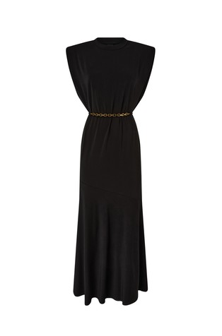 Jersey obleka brez rokavov s kovinskim pasom