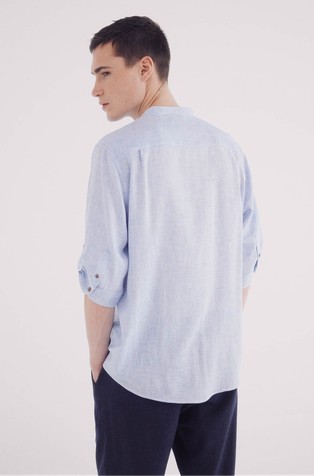 SPRINGFIELD 3/4 linen viscose mao shirt Light Blue 2