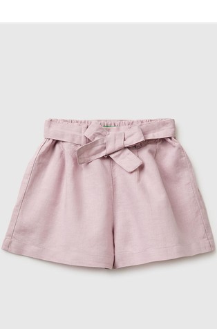 Kratke hlače s pasom iz lanene mešanice