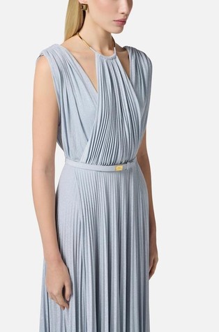 ELISABETTA FRANCHI Red Carpet dress in lurex jersey with belt Sky Blue 3