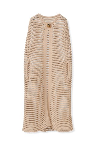 Long mesh-knit cape