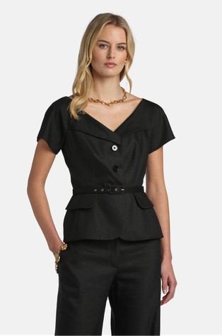 Suknjič s kratkimi rokavi iz lana in viskoze