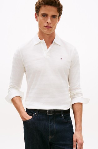 Polo majica z dolgimi rokavi in žakarskim vzorcem ribje kosti