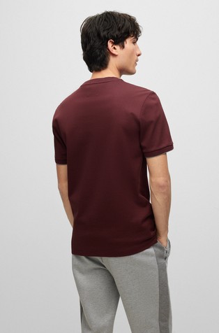 HUGO BOSS Regular fit majica iz merceriziranega bombaža z vafljasto teksturo Rdeča - Red 2
